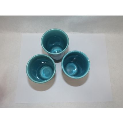 3 Vintage Fiesta FIESTAWARE Juice Cup Glass Turquoise Blue HLC 1930's 3 3/4"