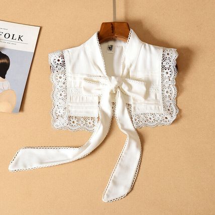 Lady Fake Shawl Collar Lace Trim Tie Neck Decorative Detachable False Blouse Bib