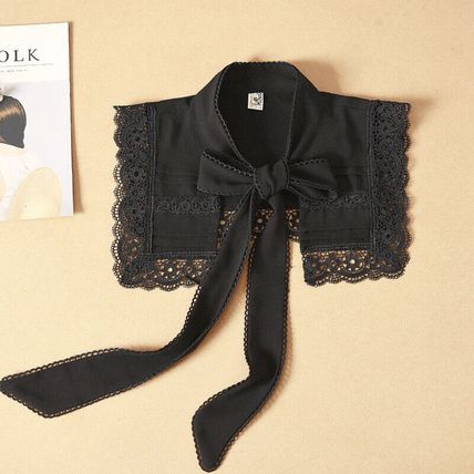 Lady Fake Shawl Collar Lace Trim Tie Neck Decorative Detachable False Blouse Bib