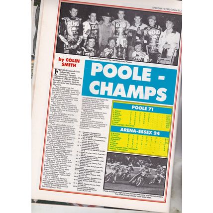 Speedway Star magazine : October 21, 1989. Poole are Champs.