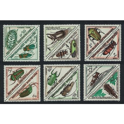 Central African Rep. Beetles Insects 12v Triangles Tete-Beche Postage Due
