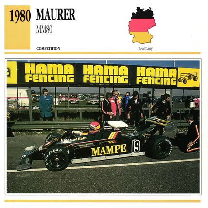 Collectors Club card. Classic Cars. Maurer MM80 racing car