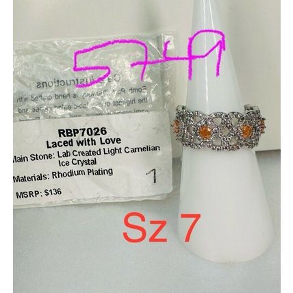 NIB Ring Bomb Party Sz7 RBP7026 Laced With Love LC Lt Carnelian Ice Crystal
