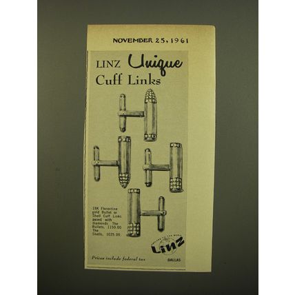 1961 Linz Jewelry Advertisement - Linz Unique Cuff Links