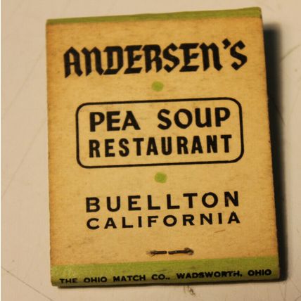 VTG Advertising Collector Gift MATCH BOOK Andersen's Pea Soup Restaurant Graphic