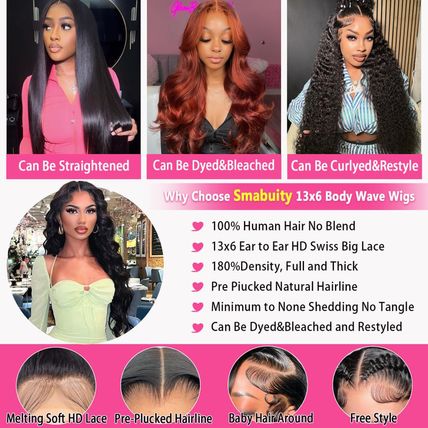 13X6 Body Wave Lace Front Wigs Human Hair Pre Plucked HD Transparent Lace Fronta