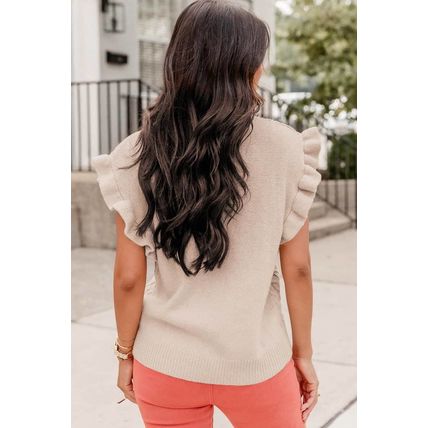 Parchment Cable Knit Mock Neck Cap Sleeve Sweater