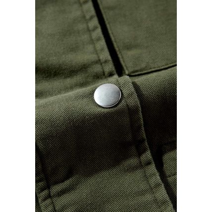 Moss Green Snap Button Zipper Tight Waist Collared Jacket
