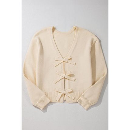 Jet Stream Bowknot Front Loose V Neck Knitted Cardigan