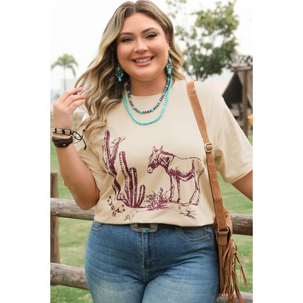 Parchment Western Burro Cactus Crew Neck Graphic Tee