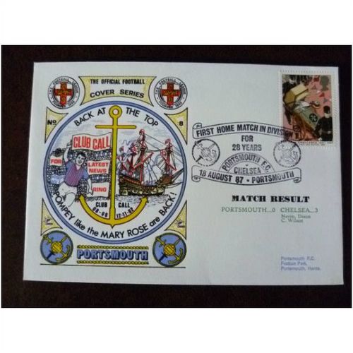 1987 Portsmouth v Chelsea Official Dawn Football Cover 8 Pompey Mary Rose ship