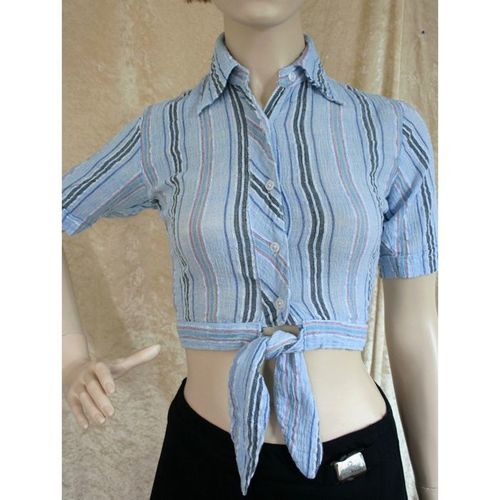 Vintage 1970 Blue Striped Crop Tie Top Size 8 New without Tag