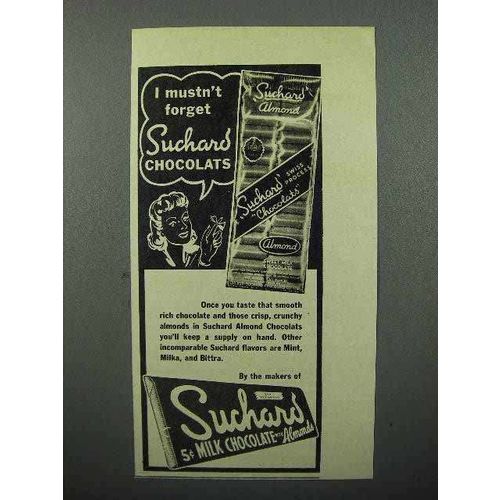 1945 Suchard Chocolate Ad - I Mustn't Forget