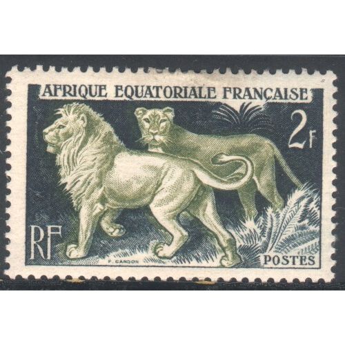 French Equatorial Africa Stamps 1957 - SG 289 - 2f Lion and Lioness - MH