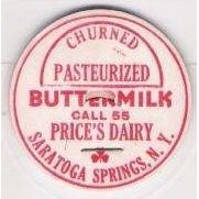 New York Saratoga Springs Milk Bottle Cap Name/Subject: Price's Dairy Chur~227