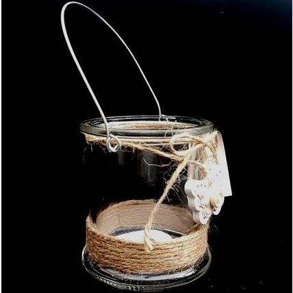 Tea Light Glass Candle Holder With Wood Butterfly Design