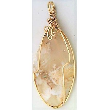 Plume Agate Gold Wire Wrap Gemstone Pendant 30