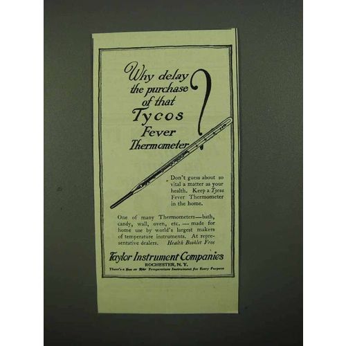 1921 Taylor Instrument Tycos Fever Thermometer Ad