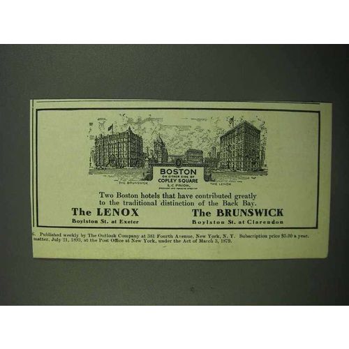 1921 The Lenox and The Brunswick Hotels Ad