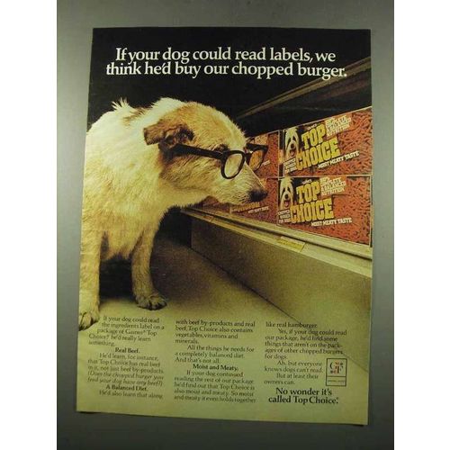 1975 Gaines Top Choice Dog Food Ad - Read Labels