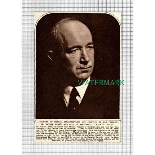 C2727) Dr Eduard Benes Czechoslovakia Obituary - 1948 Clip