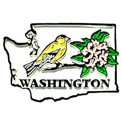 Washington State Outline with Goldfinch and Flowers Fridge Magnet