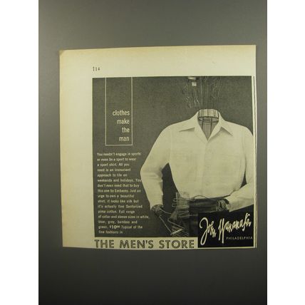1950 John Wanamaker Embassy Sport Shirt Ad - Clothes make the man