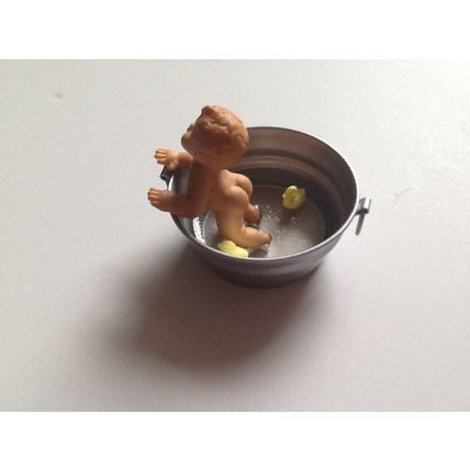 Baby Climbing out of a Tin Bath 1:12th Dolls House Miniature