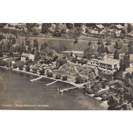 Luzern Strand Restaurant Hermitage Switzerland RPC Postcard