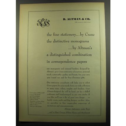 1953 B. Altman Crane Stationery Advertisement - The fine stationery.. by Crane