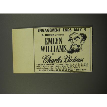 1953 Emlyn Williams as Charles Dickens Play Ad - Engagement ends May 9