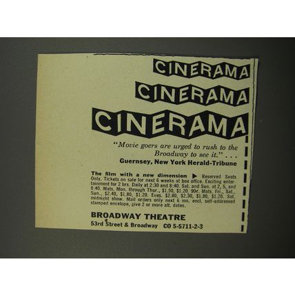 1953 Cinerama Film Ad - Movie goers are urged to rush to Broadway to see it
