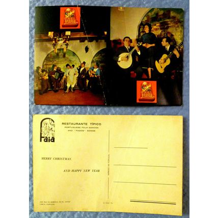 "VINTAGE POSTCARD FAIA RESTAURANTE TIPICO FADOS LISBOA LISBON PORTUGAL UNUSED"