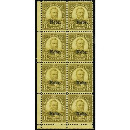677, Mint F/VF NH Block of Eight "Nebr" Stamps Cat $480.00 - Stuart Katz