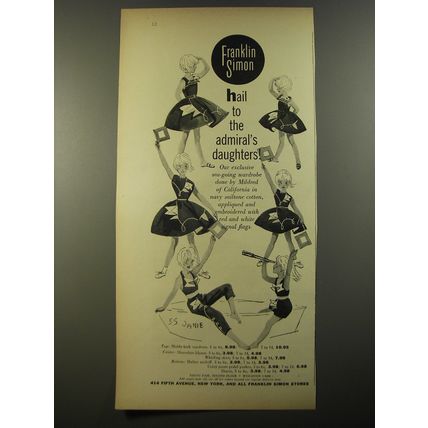 1954 Franklin Simon Fashion by Mildred of California Advertisement