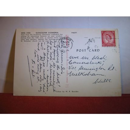 GLOUCESTER CATHEDRAL. used vintage postcard 1962 pm =