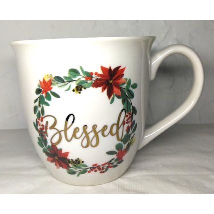 Holiday Blessed Poinsettia Berries Christmas 20.29 Fl Oz Ceramic Mug