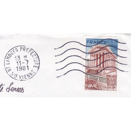 Limoges Prefecture postmark France 1981 on Nimes 1.70f VGC