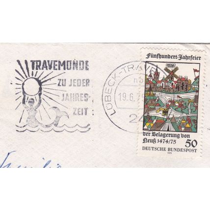 Lubeck Travemunde postmark + slogan Germany 1975 on Neuss 50pf VGC