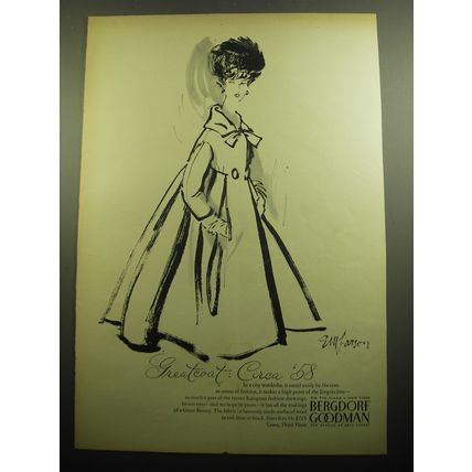 1958 Bergdorf Goodman Fur Coat Ad - Greatcoat Circa '58