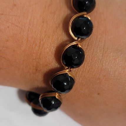Handmade Wire Wrapped Black Faceted Bead Bracelet