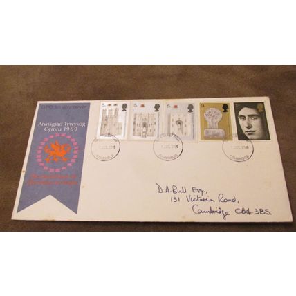 1969 FDC Cover - Prince of Wales Investiture now King Charles III - Cambridge Fr