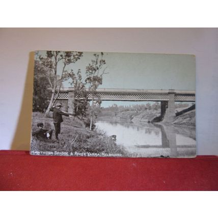 HAWTHORN BRIDGE & RIVER YARRA, MELBOURNE, AUSTRALIA unused antique postcard =