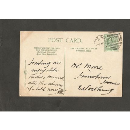 Genealogy Postcard Mr Moore Hounslow House Worthing Sussex Vertical number P.M