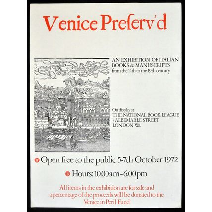 VENICE PREFERV’D 1972 Italian Books Manuscripts Exhibition UK POSTER