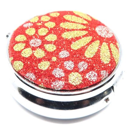 Yellow & Gold Flowers on a Red Glitter Background 1.5 CM Pill Box Gift Storage