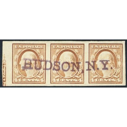 346, Used 4¢ XF Strip of Three Stamps With Imprint * Stuart Katz