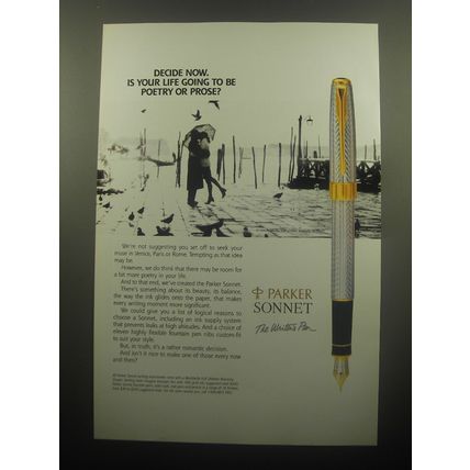 1994 Parker Sonnet Pen Ad - Decide Is your life going to be poetry or prose?