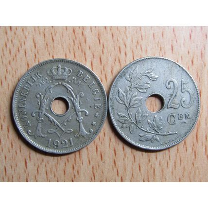 Belgium 1921 25 Centime Belgie (Dutch - Flemish Text) Coin