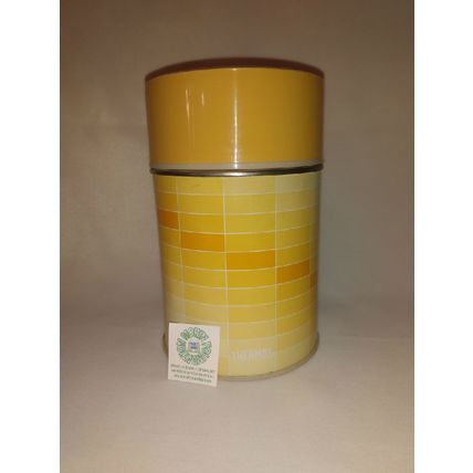 VINTAGE 1970s KING-SEELEY YELLOW GEOMETRIC PATTERN SOUP THERMOS w LID & STOPPER